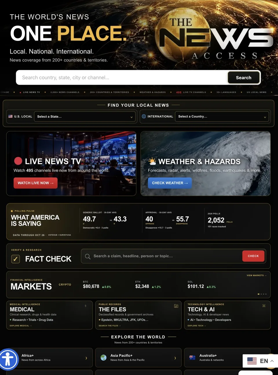 The News Access homepage and live news interface